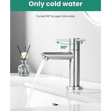 Robinet Lave Main Eau Froide avec Bec Hauteur 9,34 cm, Robinet Lavabo Eau Froide pour WC, Mitigeur Eau-Froide Uniquement pour Salle de Bain (1/3)