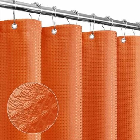 Petit rideau de douche, 36 x 72 pouces, motif demi-gaufre étroit, imperméable et lavable en machine, orange brûlé. (1/5)