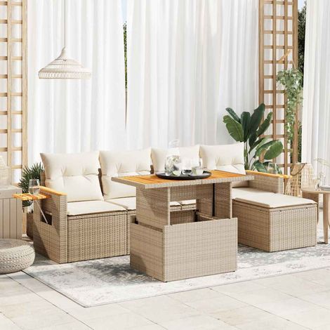 Set sofás jardín y cojines 6 pzas ratán sintético acacia beige vidaXL (1/5)