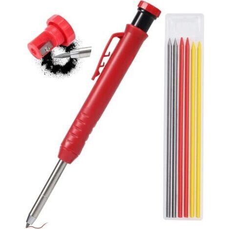 Crayon de Menuisier Solide avec Taille Crayon, Crayon Chantier Outils de Travail du Bois 6 Pièces Mines de Crayon, Outil de Marquage Construction Dessin Faire Scribering