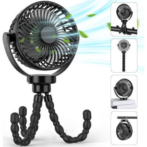 Ventilateur pour poussette bébé, ventilateur portable 5200 mAh avec lumières LED, ventilateur à pince pour bébé, mini ventilateur de bureau à suspendre, ventilateur personnel rechargeable sur batterie (1/5)