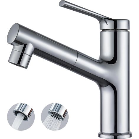 CECIPA Robinet Salle de Bain avec Douchette Extractible, 2 Modes, Chromé sans Plomb, Mousseur économique d'eau, Cartouche Céramique Silencieuse, Eau Chaude/Froide, Installation Facile avec Flexibles (1/5)