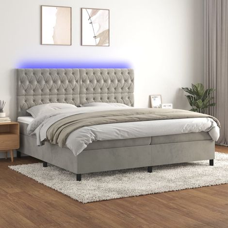 Sommier tapissier matelas et LED,Ensemble Sommier + Matelas pour Lit adulte Gris clair 200x200 cm Velours -BV49861 (1/5)