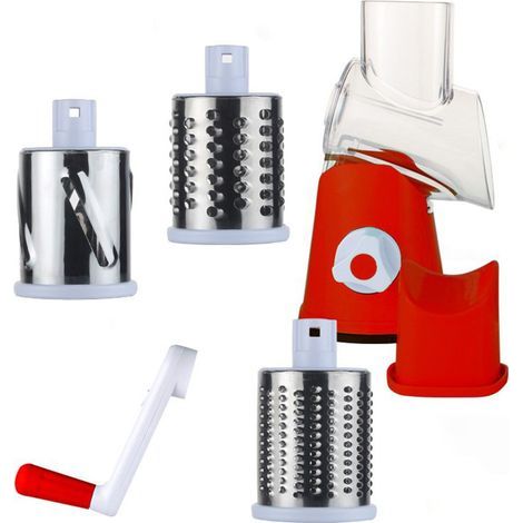 Grattugia manuale con 3 rulli rotanti per verdure, frutta, carne, arachidi, rosso (1/5)