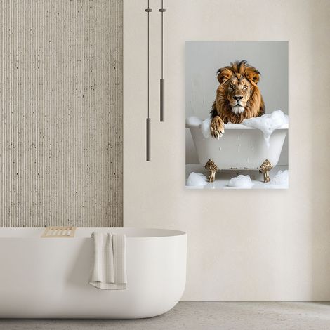 Wandbild Löwe in einer Badewanne mit Schaum beige 40x60 (1/4)
