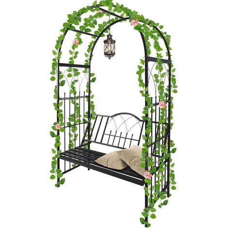 Heavy Duty Metal Garden Gazebo with Bench, Climbing Plant Seat and Climbing Support for Vines and Flowers, Garden Arch Pavilion for Outdoor (1/5)