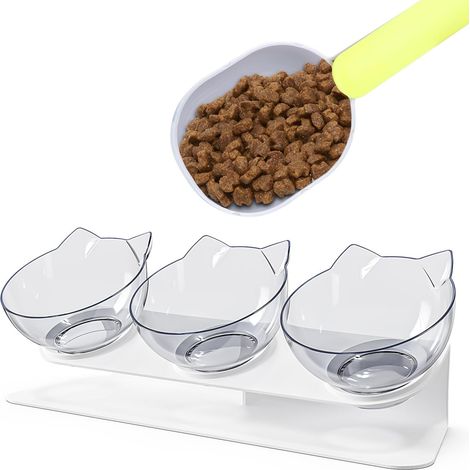 Gamelle chat 3 en 1 inclinée 15°, triple bol anti-vomissement