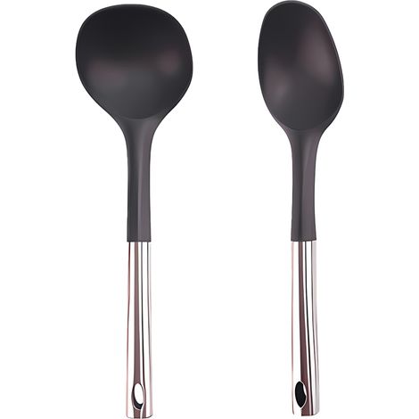 Ensemble Ustensiles Cuisine - Silicone Et Acier Inoxydable - Résistant Haute Température - Pour Poêles Antiadhésives - Lot De 2 Pièces (1/5)