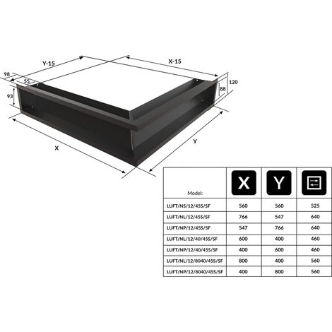 Eck-Lüftungsgitter LUFT rechts 40x80x12 schwarz Slim