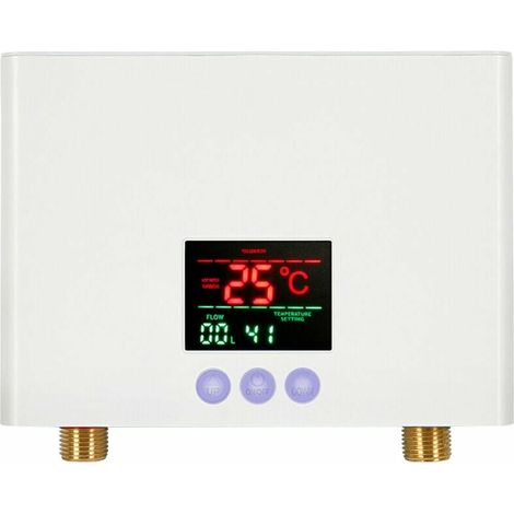 RHG Chauffe-Eau Instantané 3KW Mini Chauffe-Eau Électrique Sans Réservoir Mural avec Affichage LED Réglage de la Température à 3 Niveaux Télécommande pour Maison Cuisine Salle de Bains (Blanc)