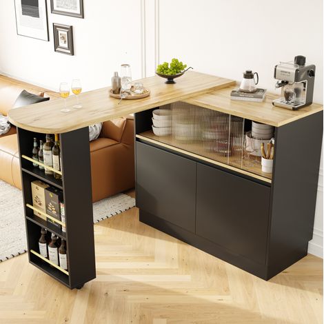 Barra con almacenaje 120x45x103 cm en MDF negro, giratoria 360° para cocina FloraGrace (1/5)