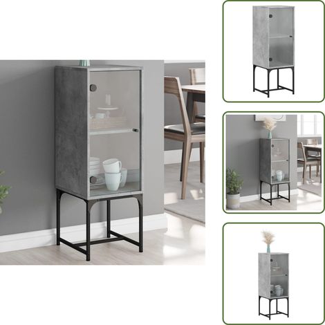 The Living Store Mobile con Anta in Vetro Grigio Cemento 35x37x100 cm - Credenza