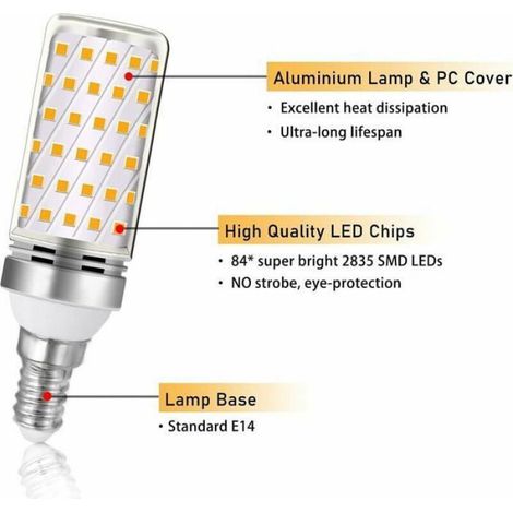 Ampoule E14 - 16 W - 3000 K - 1600 Lm - Non Dimmable - 230 V AC - Pour Lustres Et Appliques - 4 Pièces (1/4)