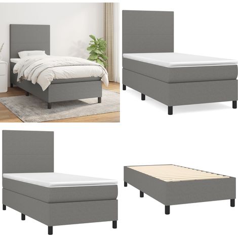 Cama box spring con colchón tela gris oscuro 90x190 cm - Colchón de muelles - Cama de muelles