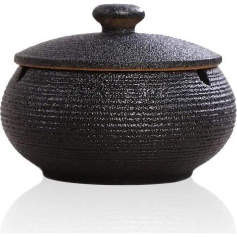 Cendrier en céramique avec couvercles, coupe-vent, cendrier pour une utilisation en intérieur ou en extérieur,Noir