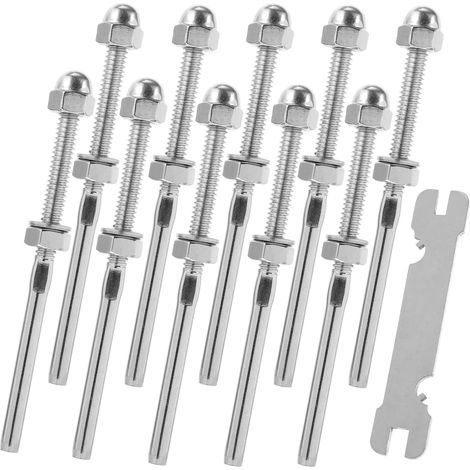 Kit de sistema de barandilla de cable de acero inoxidable con extremos roscados de 1/8", accesorios de tensado para terrazas interiores y exteriores, 10 piezas, alta resistencia. (1/5)