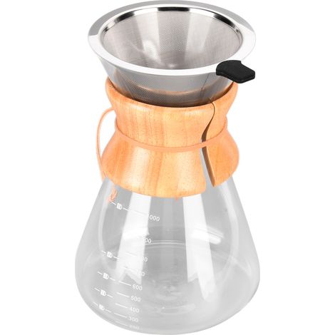 Cafetière filtre résistante à la chaleur avec entonnoir, grande capacité (1000 ml), pour la préparation de café à filtre à la maison. (1/5)