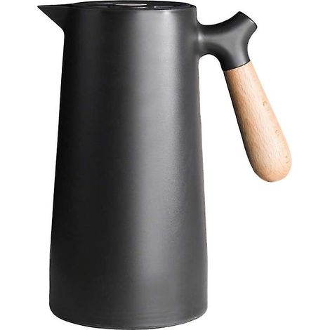 Cafetière isotherme noire à double paroi en verre de 1000 ml avec poignée en bois (1/3)