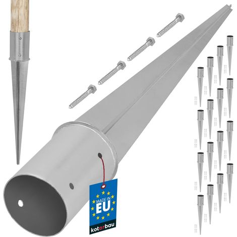 KOTARBAU® Lot de 16 Support Poteau Bois - ⌀ 100 mm - Support Poteau à Enfoncer - Acier Galvanisé - Argent - Pour Poteaux Bois Rond - Résistant à La Corrosion (1/5)