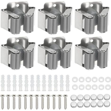 6-teiliger Wandhalter für Besen, Werkzeuge und Mopps, für Bad, Küche, Büro, Kleiderschrank, Garten, Garage (1/4)