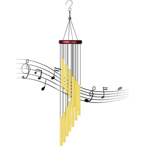 TuseRxln Windspiel mit 12 Aluminiumröhren, Windspiel mit rotem Holzfußpedal für Haus, Terrasse, Garten, Baum (Gold)