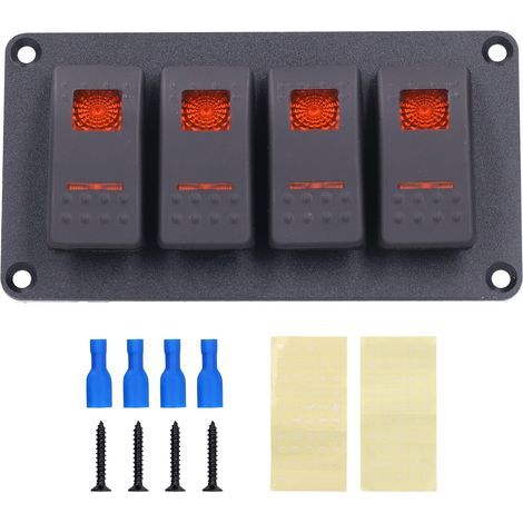 Panneau de commutateur à bascule à 4 gangs, Interrupteurs à bascule pour bateau Rétro-éclairage LED 5 broches Protection contre la surchauffe pour 12V / 24V Véhicule Marin Yacht Bateau(Orange). (1/5)
