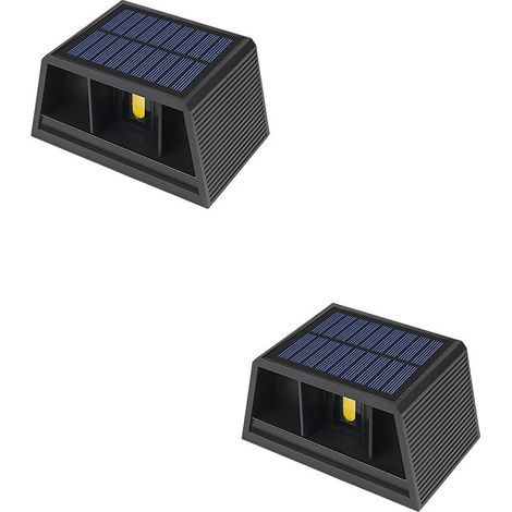 Appliques murales solaires d'extérieur à éclairage haut et bas, (blanc chaud), étanchéité IP65, Lot de 2 pour porte d'entrée, clôture, patio, porche (1/5)