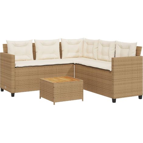 Maison Exclusive - Gartensofa in L-Form mit Tisch und Kissen Beig