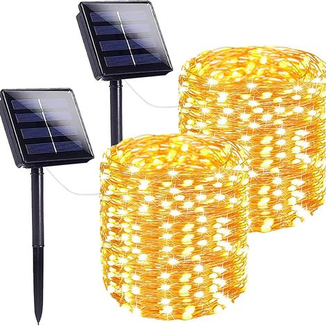 Guirlande lumineuse solaire d'extérieur 2 x 12 m, 100 LED blanc chaud [Classe énergétique G] (1/3)