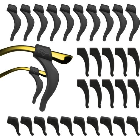 15 paia di supporti in silicone per occhiali, copri-aste per occhiali, ganci auricolari per occhiali, ganci universali morbidi antiscivolo, per occhiali da lettura e da sole, 3 misure, nero