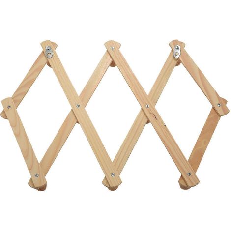 Porte-manteau mural accordéon, lot de 2, 10 crochets, bois naturel, extensible, à fixer au mur (1/5)