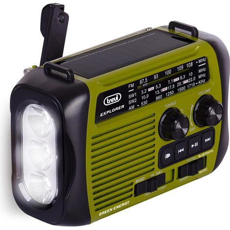 Trevi RA7F3003 Radio Portatile Dinamo e Solare USB Micro SD Wireless e Powerbank Nero Verde (1/4)