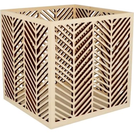 Photophore carré en bois - Boho - Fish Bone - 15 x 15 cm