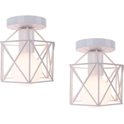 Plafonnier Industrielle Retro en Métal Cube Carré Fer Suspension luminaire pour Salon Chambre Bar Salle à Manger Blanc 2PCS (1/4)