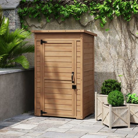 Gartenschrank aus Holz mit verstellbarem Einlegeboden und Verschluss, 75 x 56 x 117 cm, Braun