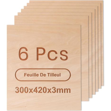 Contreplaqué 3mm Tilleul 6 Pièces a3 420x300mm Matériaux de Gravure Laser Plaque de Contreplaqué pour Modélisme Artisanat en Bois Découpe Laser Pyrogravure Peinture (1/5)