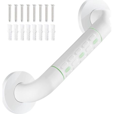 Barre d'appui de douche droite en acier inoxydable avec finition plastifiée, poignée de douche murale antidérapante, porte-serviettes, blanc 30 cm (1/5)