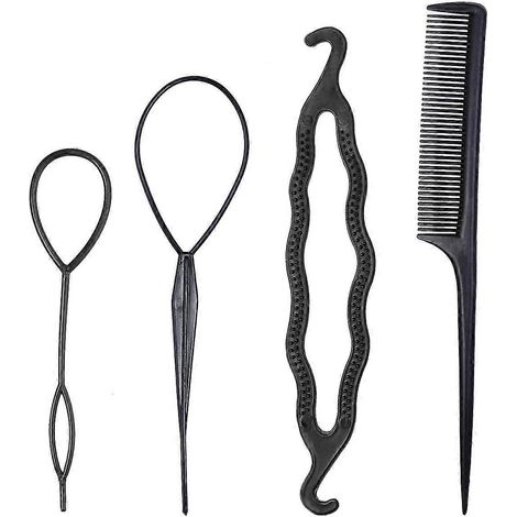 Kit de coiffure comprenant 4 pinces pour chignon, tresses et queues de cheval. Accessoires et outils de coiffure tendance. (1/5)