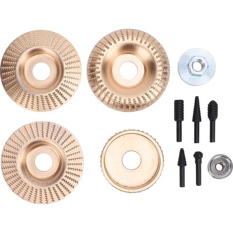 Juego de 4 discos para tallar madera para amoladora angular, fabricados en acero al carbono, con 5 fresas rotativas para amoladora angular de 10 a 11,5 cm (4 a 4-1/2 pulgadas). (1/5)