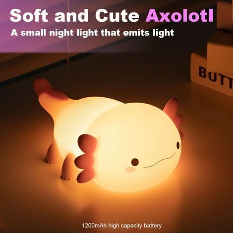 Niedliches Salamander-Nachtlicht fürs Kinderzimmer, Silikon-Nachtlicht, Touch-Bedienung, USB-aufladbare Nachttischlampe, rosa