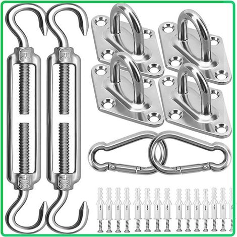 Kit de fixation pour voile d'ombrage - Kit de fixation pour voile d'ombrage/soleil 6 mm - Kit de fixation pour hamac - Matériaux de fixation pour voile d'ombrage - Acier inoxydable - 40 pièces (1/5)