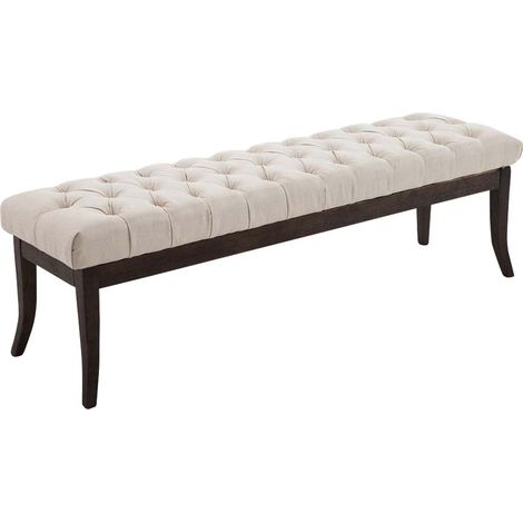Panca design Chesterfield cm 150 con cuciture decorative tessuto panna base legno scuro 100003687
