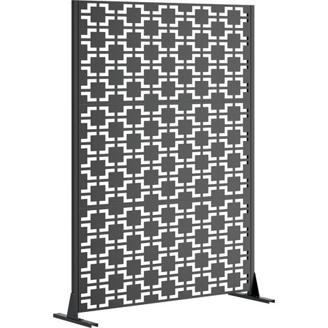 CHICFURN Pannello frangivista da esterno in metallo nero 116 x 183 x 40 cm con base stabile (1/5)