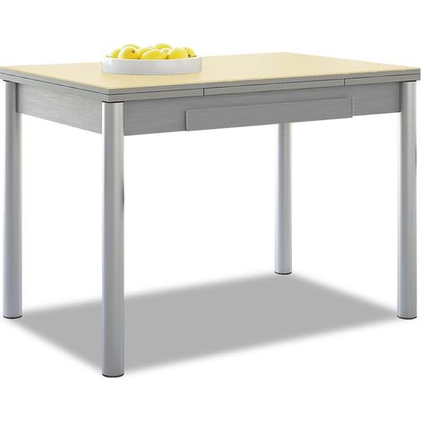 Table de Cuisine Extensible - Structure en Aluminium - Couleur Beige - Idéale pour Les Petits espaces - Dimensions : 90 x 50 cm - Extensible : 140 x 50 cm (1/5)