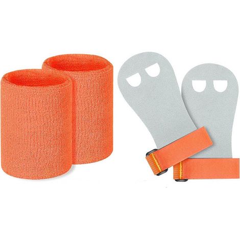 Poignées sans doigts pour enfants, gants de sport antidérapants, cross-training, gymnastique, poignées de traction, gants d'entraînement en cuir et bracelets, orange, taille M (1/5)