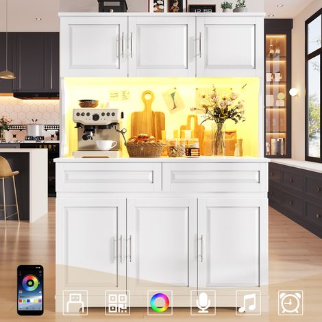 Armoire haute de cuisine 108x40x180 cm avec étagères ajustables via application, plan de travail intégré, éclairage LED blanc, pour cuisine et salle à manger (1/4)