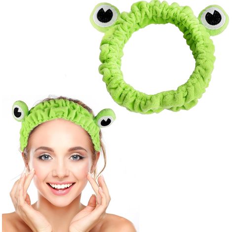 Bandeau de maquillage en forme de grenouille élastique pour le lavage du visage - Joli bandeau vert amusant - Accessoires de cheveux pour femmes et filles - Soin de la peau (vert clair) (1/4)