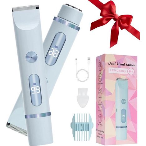 Rasoir électrique 2-en-1 rechargeable pour femme, double tête, rasage humide et sec, tondeuse bikini pour jambes, visage, aisselles et zone pubienne, bleu (1/5)