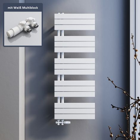 Handtuchtrockner SONNI Heizung Bad Heizkörper Design Badheizkörper Weiß 1314x500mm,mit Weiß Multiblock