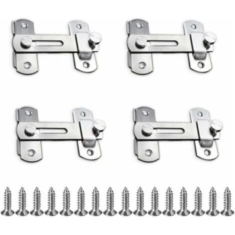 4 Pièces Loquet de Porte, Sécurité Loquet, Coulissant Moraillon, Verrouillage pour Porte en Acier Inoxydable pour Porte, Armoire, Tiroir (1/5)